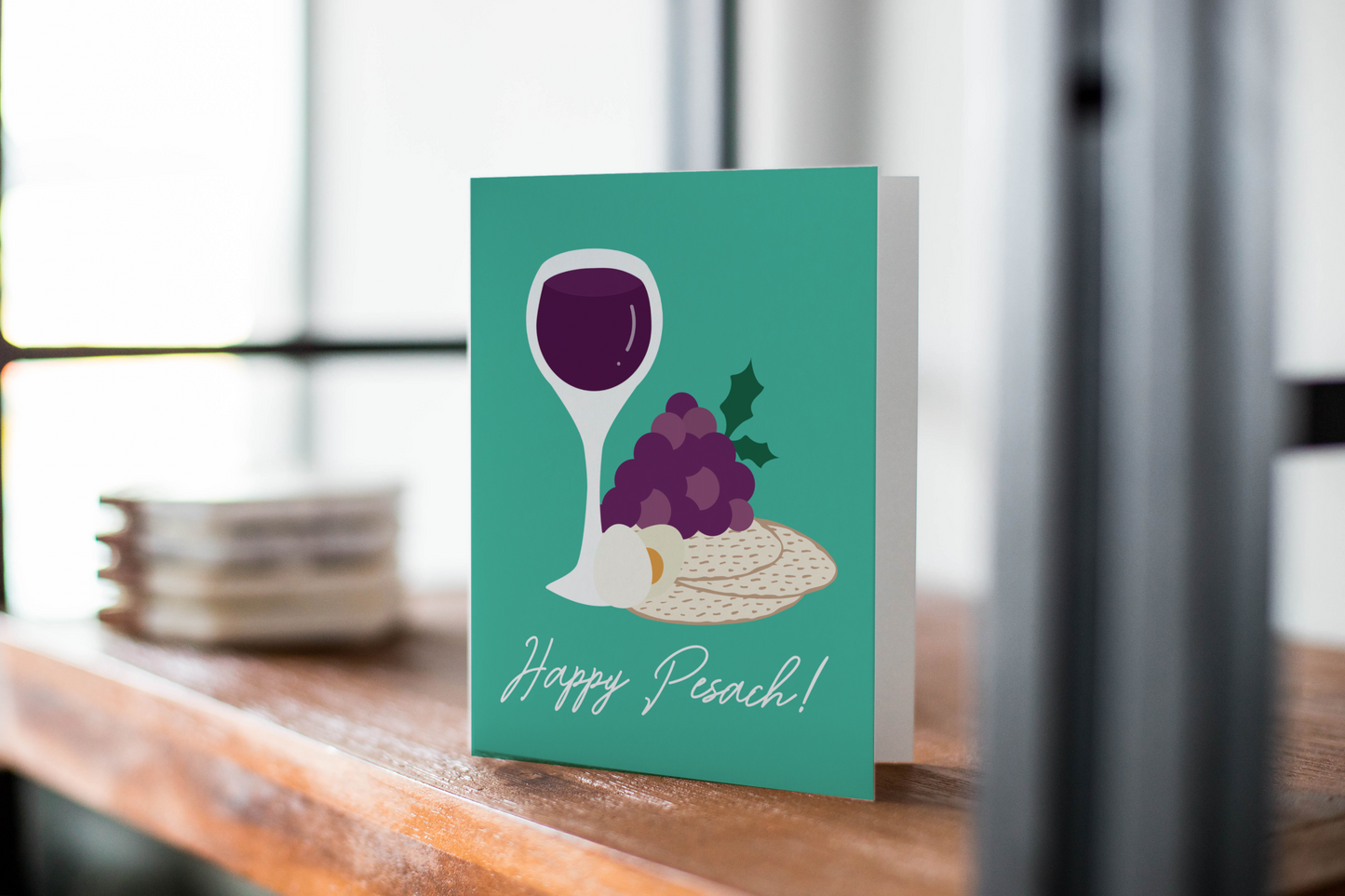 Happy Pesach - Happy Passover - Wine & Matzo Greeting Card.